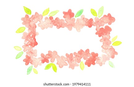 Pink Flower Rectangle Wreath Watercolor Hand Painting For Decoration On Spring Season And Natural Concept.