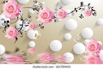 Pink Flower Wallpaper  Mural Wall, Design 3d