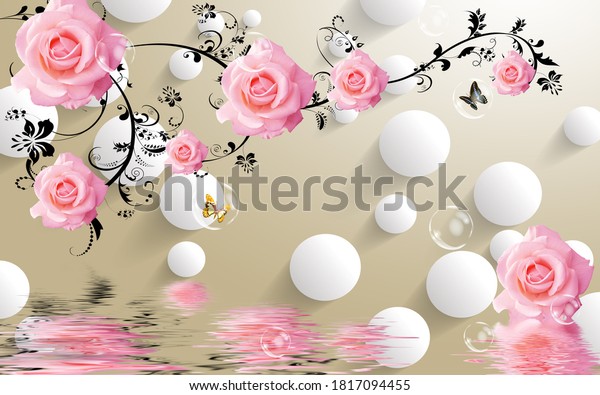 pink flower wallpaper  mural wall, design 3d