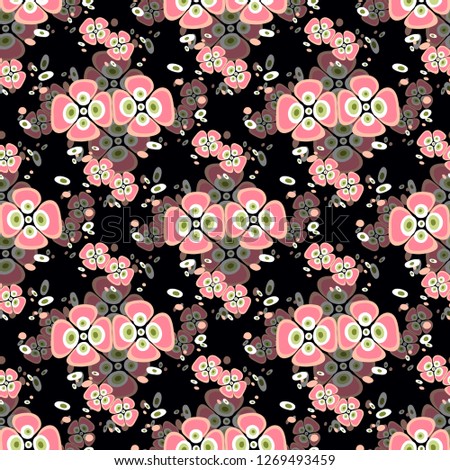 pink flowers on a black background seamless pattern