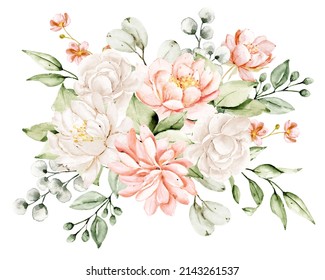 Floral Illustrationwatercolor Flowers Black Line Art Stock Illustration ...