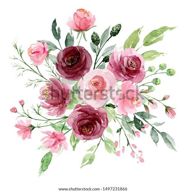 Rosa Blumen Aquarell Blumenklammer Bouquet Rost Stockillustration