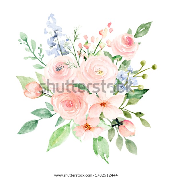 Pink Flowers Watercolor Floral Clip Art Stock Illustration 1782512444 ...