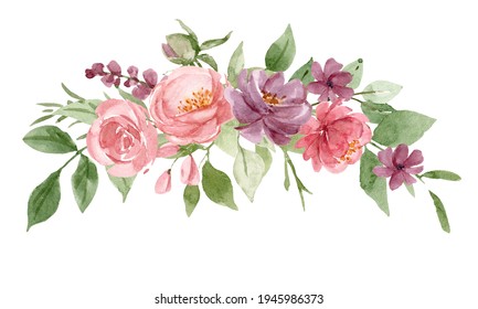 Pink Flowers Watercolor Floral Clipart Rose Stock Illustration ...