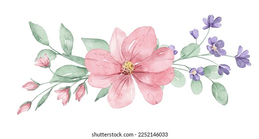 Pink flowers watercolor, floral clipart. Bouquet blush wildflowers perfectly for printing design on invitations, cards and other. Isolated on white background. Hand painting. - Powered by Shutterstock