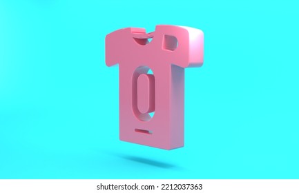 Pink Football Jersey And T-shirt Icon Isolated On Turquoise Blue Background. Minimalism Concept. 3D Render Illustration.