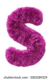 Pink fur alphabet. furry Furry letter S isolated on white background. 3d render image.