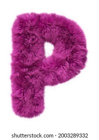 Pink fur alphabet. furry Furry letter P isolated on white background. 3d render image.