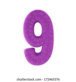 Pink Furry Numbers Isolated On A White Background (Number 9)