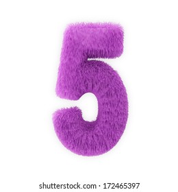 Pink Furry Numbers Isolated On A White Background (Number 5)