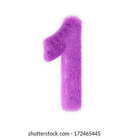 Pink Furry Numbers Isolated On A White Background (Number 1)