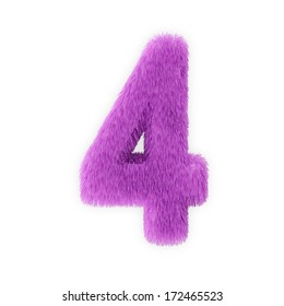 Pink Furry Numbers Isolated On A White Background (Number 4)