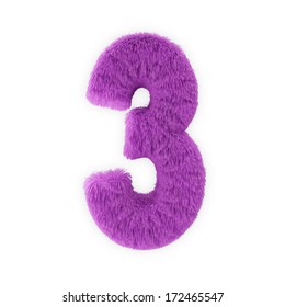 Pink Furry Numbers Isolated On A White Background (Number 3)