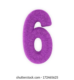 Pink Furry Numbers Isolated On A White Background (Number 6)