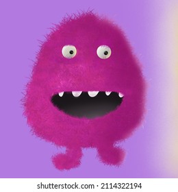 Pink Fuzzy Monster Cartoon Smile Comic