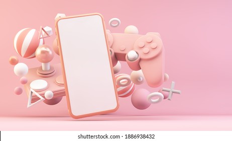 Pink Gaming Mobile Phone Mock Up 3d Rendering