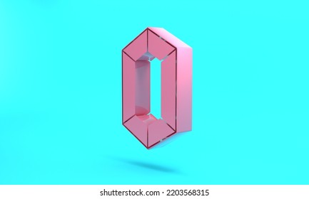 Pink Gem Stone Icon Isolated On Turquoise Blue Background. Jewelry Symbol. Diamond. Minimalism Concept. 3D Render Illustration.