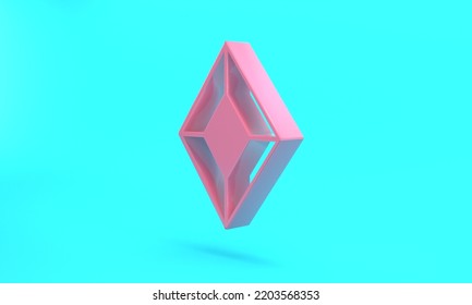 Pink Gem Stone Icon Isolated On Turquoise Blue Background. Jewelry Symbol. Diamond. Minimalism Concept. 3D Render Illustration.