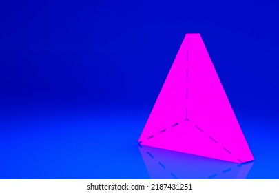 Pink Geometric figure Tetrahedron icon isolated on blue background. Abstract shape. Geometric ornament. Minimalism concept. 3d illustration 3D render.