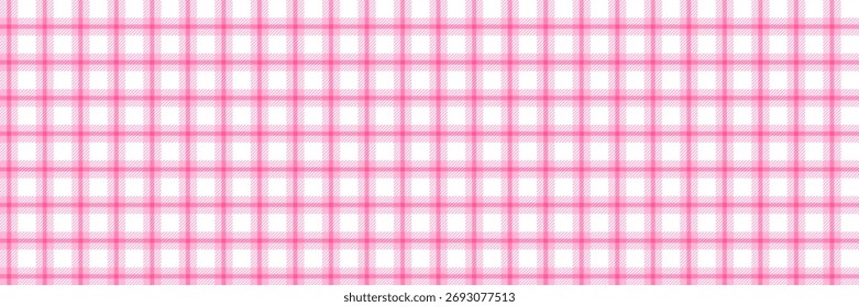 Pink gingham plaid pattern background. Seamless pink checkered design for fabric, wallpaper, wrapping, and digital decoration. Soft pastel geometric texture with stylish lines.