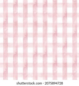 Pink Gingham Seamless Pattern. Summer Paint Brush Strokes. Watercolor Stripes, Tartan Texture For Spring Picnic Table Cloth, Shirts, Plaid, Clothes, Dresses, Blankets, Paper.