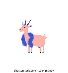 Pink Goat With Blue Horns With Boa Scarf, Udder.