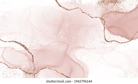 Pink Gold Marble Background. Alcohol Ink Illustration.