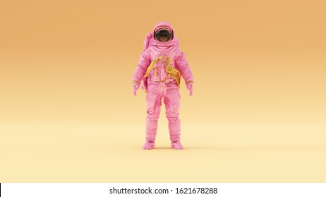 Pink Gold Spacewoman Astronaut Cosmonaut with Warm Cream Background Right View 3d illustration 3d render