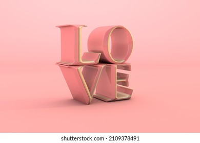 Pink Gold Text Love Valentine's Day Concept 3d Render