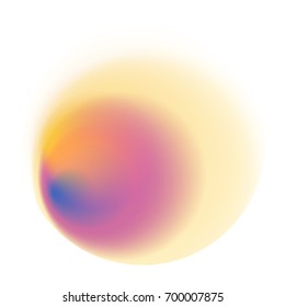 Pink Gradient Circle Isolated On White Background. Yellow Blurred Pattern. Orange And Blue Radial Spot With Soft Pastel Texture.