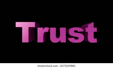 A pink gradient trust text set against a black background symbolizes the idea of confidence and dependability. It illustrates the notion of establishing trust through dynamic color gradients.