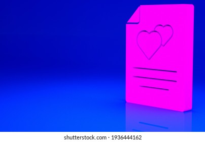 Pink Greeting Card Icon Isolated On Blue Background. Celebration Poster Template For Invitation Or Greeting Card. Minimalism Concept. 3d Illustration 3D Render.