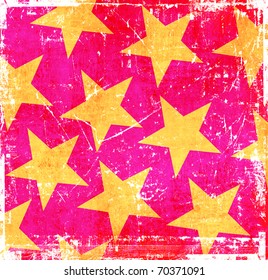 Pink Grunge Yellow Stars Background