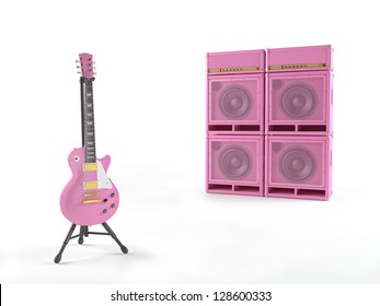 Pink guitar with amplifier