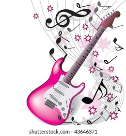 pink guitar on white background