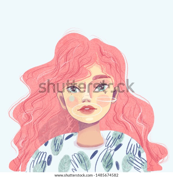 Pink Hair Girl Cartoon Girl Illustration Stock Illustration 1485674582