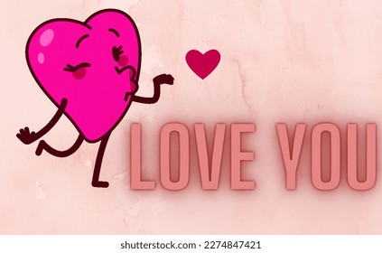Pink Heart and blow kiss love message 