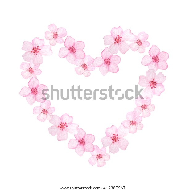 Pink Heart Hand Painted Watercolor Flowers Stock Illustration 412387567 ...