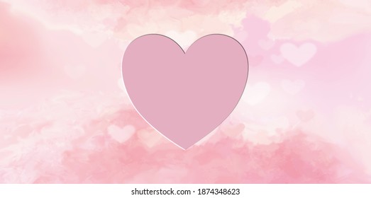 Pink Heart Isolated On Pink Blurry Background. Happy Valentines And Mothers Day. Mixed Media. Poster, Flyer, Greeting Card, Header For Website.