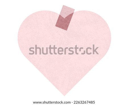 pink heart shape sheets of note papers sticky note, with washi tape, minimal zen, love message. Realistic render illustration. Isolated on white background. Front view.  high resolution