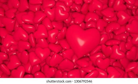 Pink hearts background 3d render