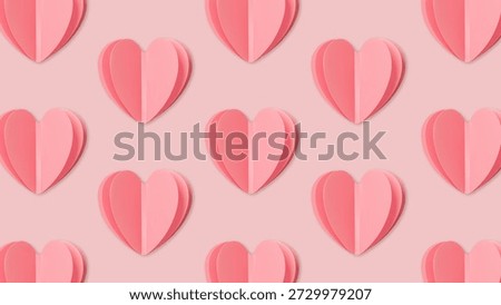 Pink hearts pattern, repeat hearts soft shadowed, modern minimal pink heart background banner, stylish and simple pastel pink symbol of love, flat lay print for festive Valentine designs screensaver