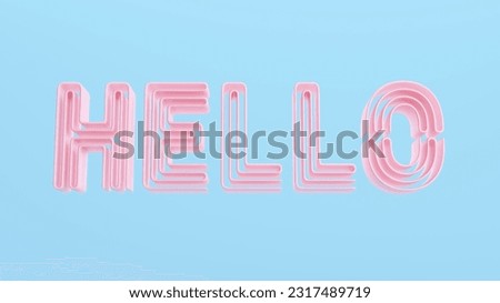 Pink Hello Typography Typescript Word Text Trendy Retro Kitsch Blue Background 3d illustration render digital rendering