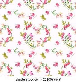 Pink honeysuckle   dicenter pattern white background in watercolor