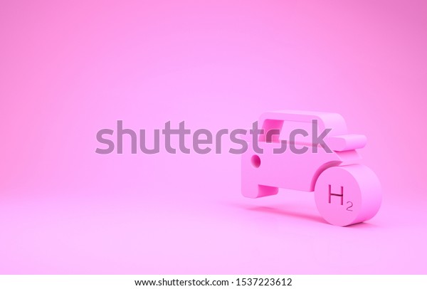 Pink\
Hydrogen car icon isolated on pink background. H2 station sign.\
Hydrogen fuel cell car eco environment friendly zero emission.\
Minimalism concept. 3d illustration 3D\
render