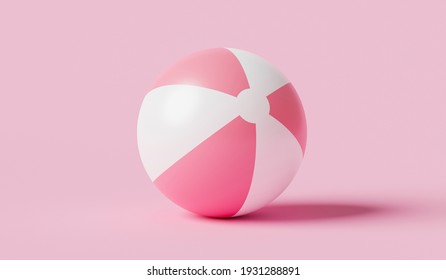 Pink Inflatable Ball Beach Toy On Pink Summer Background With Balloon Concept. 3D Rendering.