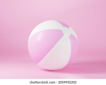 Pink Inflatable Beach Ball Mockup Light Sphere Toy For Sport Game Summer On Pink Background, Holiday Summer Icon, 3D Rendering Illustration