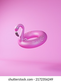 Pink Inflatable Flamingo Pool Fun Rubber Ring Vacation Holiday 3d illustration render