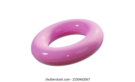 Pink inflatable swimming pool ring, isolated on a white background. Inflatable circle. 3d render.