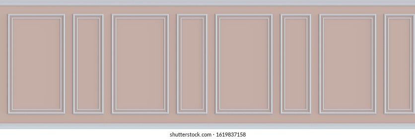 Pink Interior Wall With Molding. 3d Illustration. Seamless Pattern